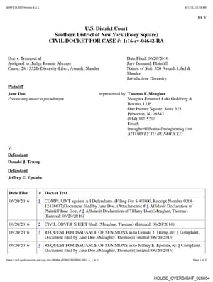 House Docket Civil Docket for Jane Doe v. Trump et al (Case 1:16-cv-04642-RA) - File ...